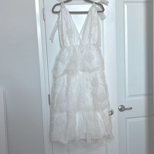 White Midi Tull Dress with Floral Embellishments